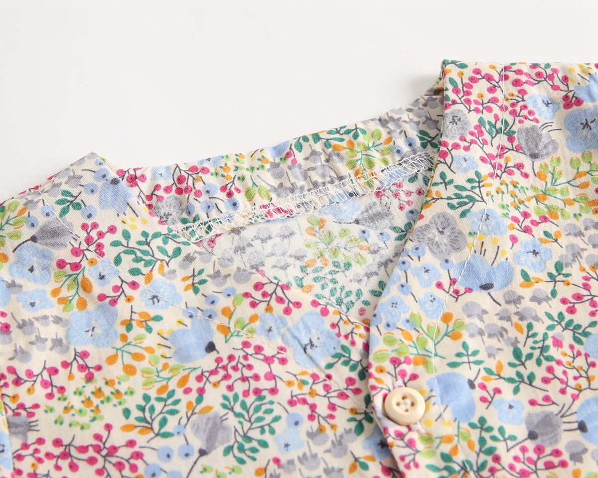 Baby Girls Floral Print V-Neck Buttoned Design Short-Sleeved Onesies-7
