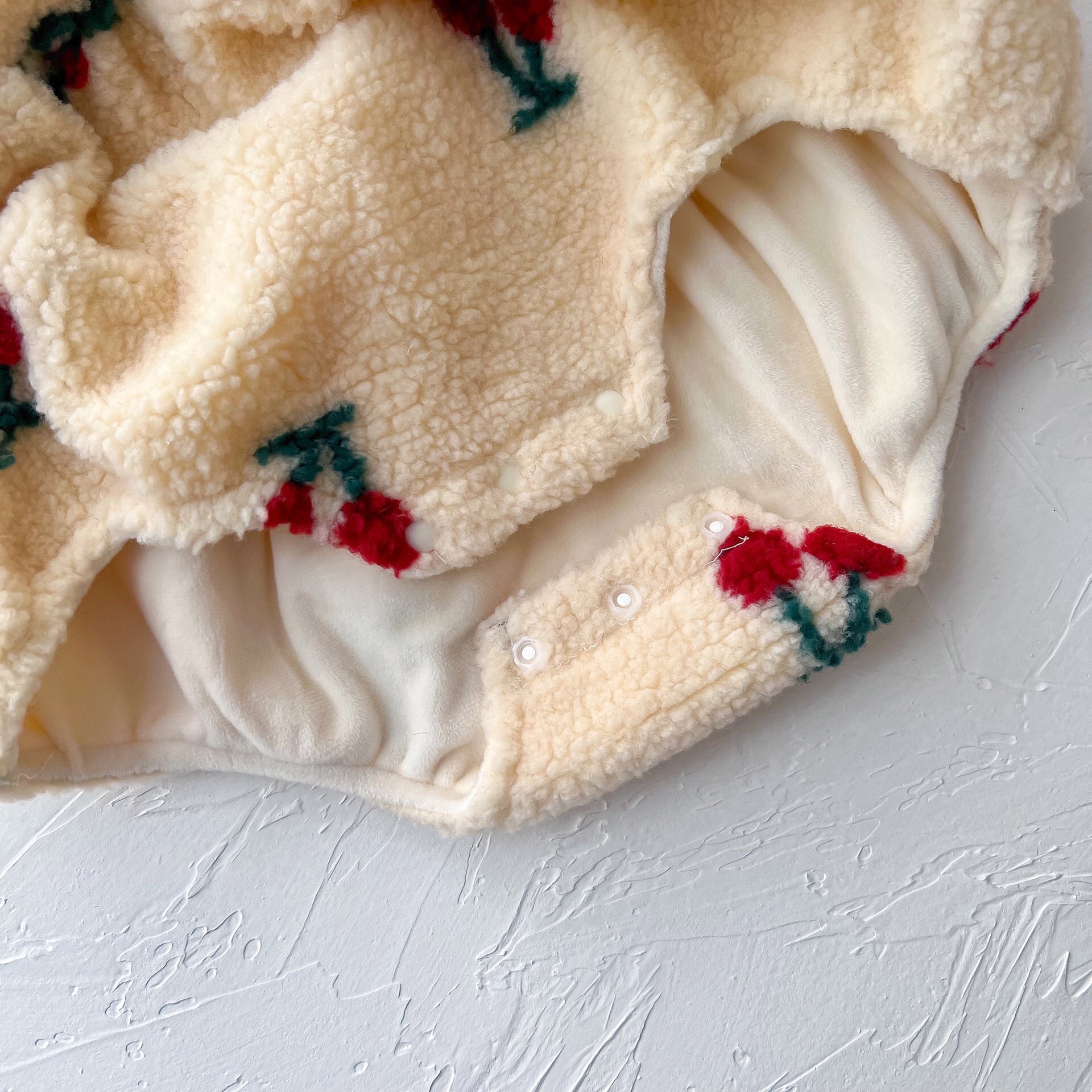 Baby Cherry Pattern Fleece Thickened Warm Onesies Outfits-7