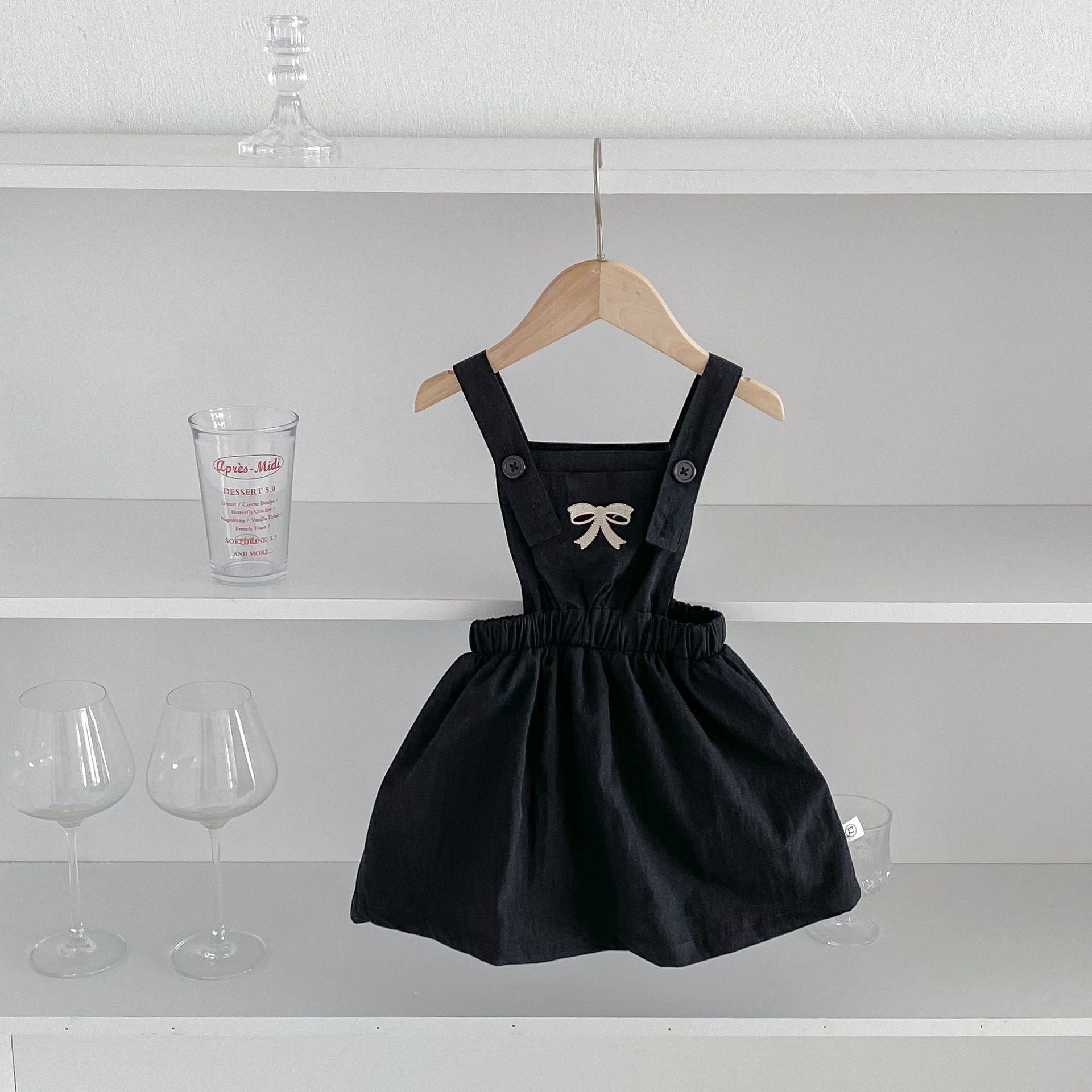 New Arrival Summer Baby Kids Girls Bow Embroidery Pattern Simple Overalls Design Dress And T-Shirt – Sister Matching Set-4