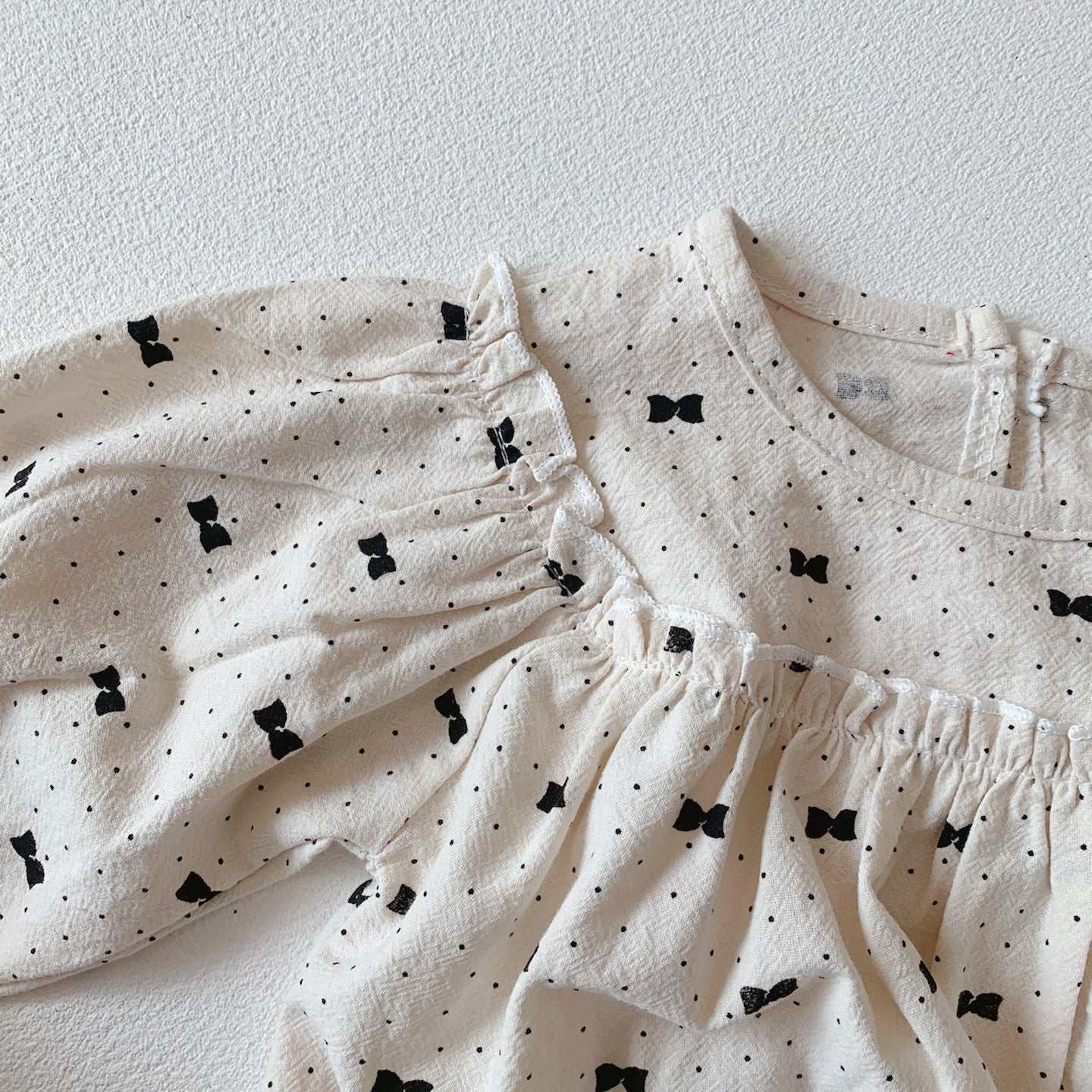 Baby Girl Bow & Polka Dot Graphic A-Line Long Sleeves Shirt Combo Triangle Shorts 1 Pieces Sets-7