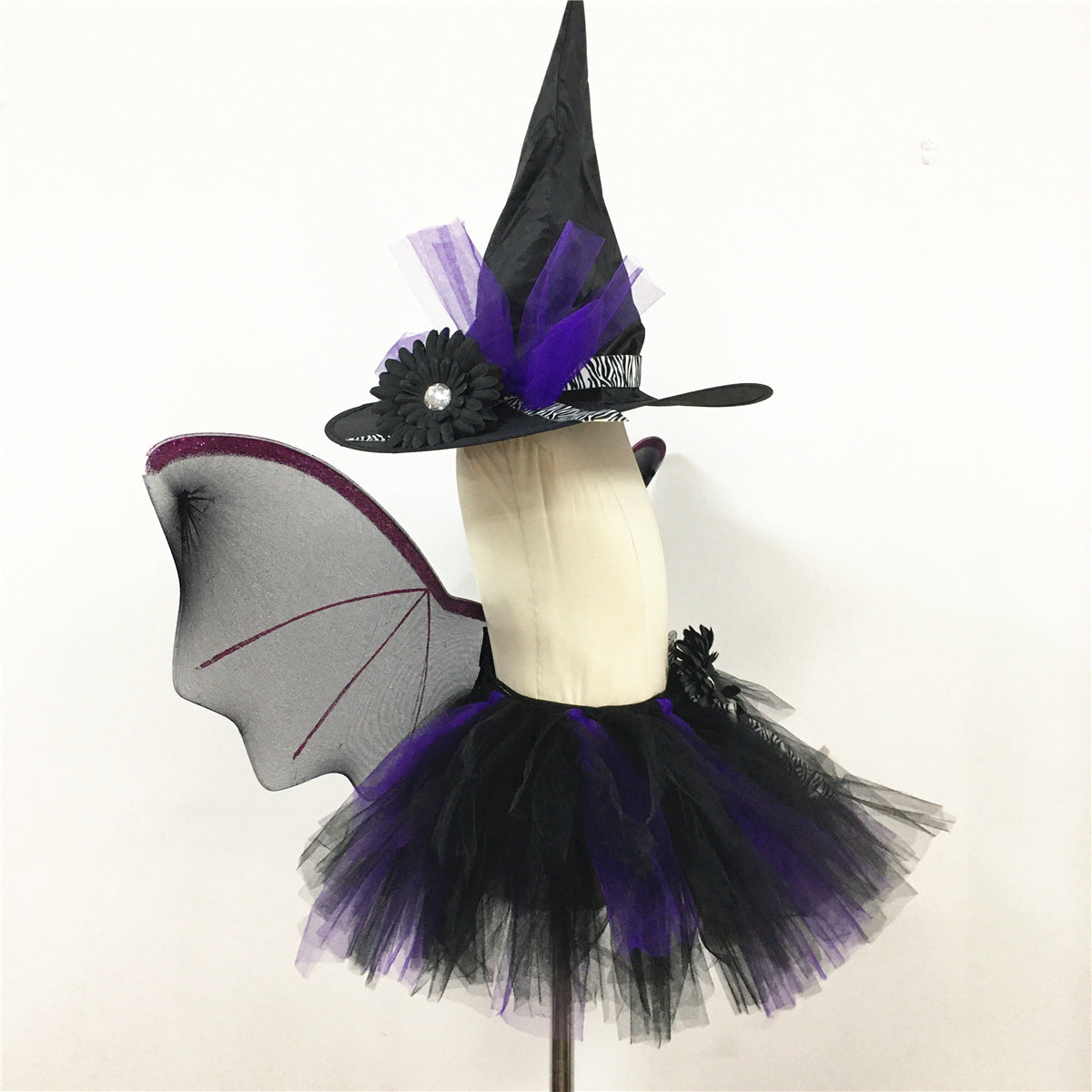 Children’s Halloween Witch Cosplay Hat Skirt Wings 1-Piece Sets-7