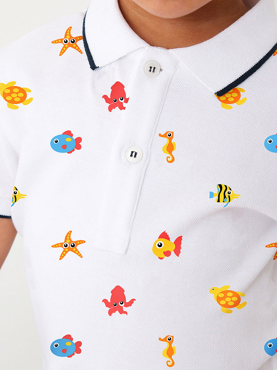 Baby Kids Boys Marine Print Polo Top And Shorts Casual Clothing Set-7