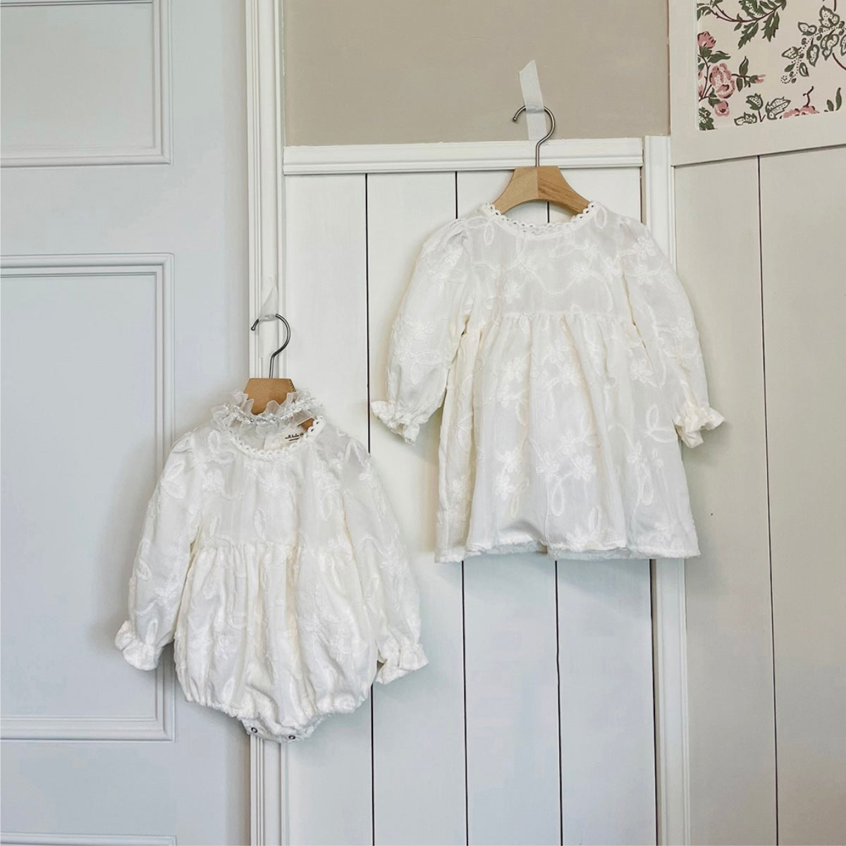 Baby Girl Solid Color Jacquard Embroidery Fashion Dress&Onesie-1