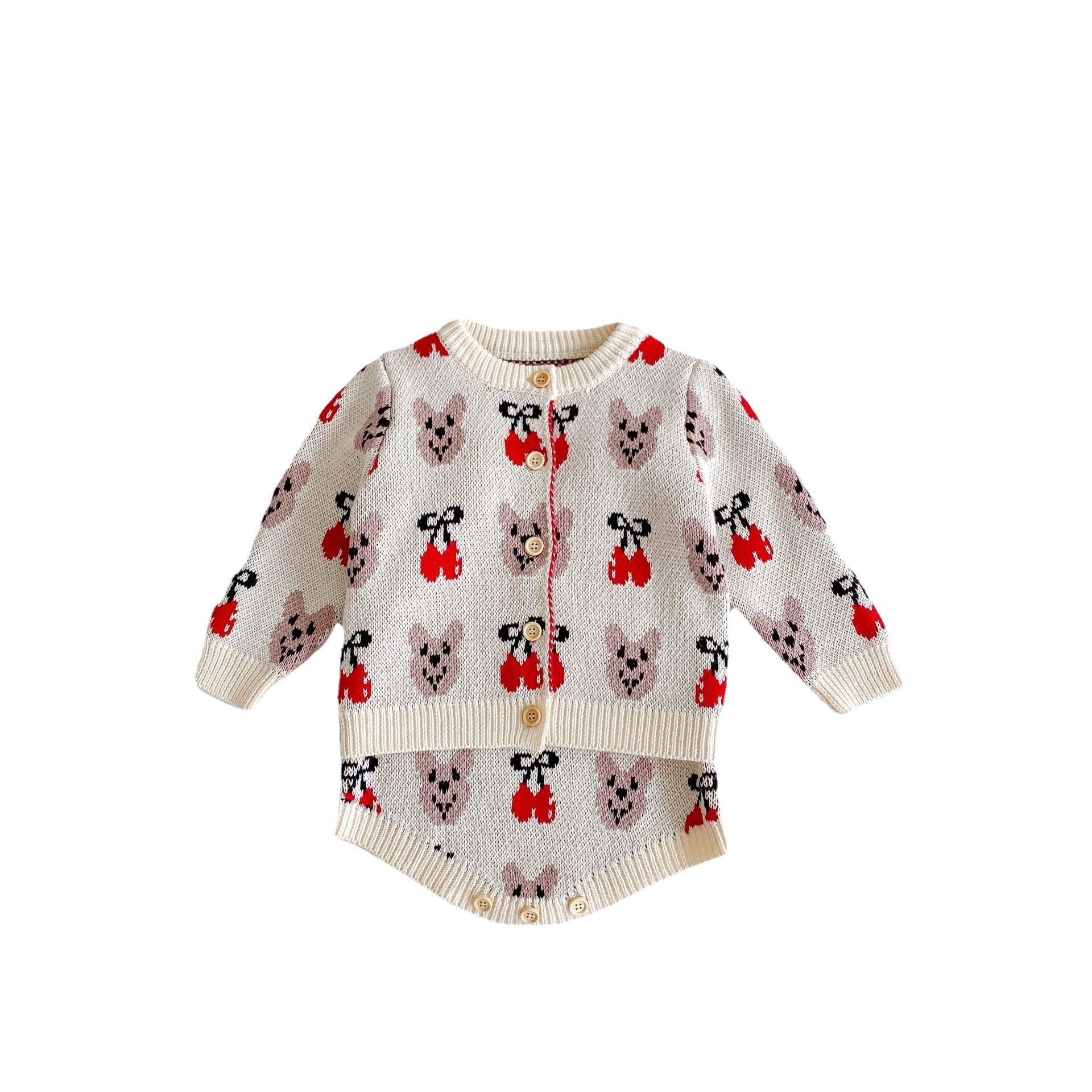 Baby Girl 1pcs Allover Roses Embroidered Graphic Crotch Bodysuit & Cardigan Handmade Knitted Sets-3