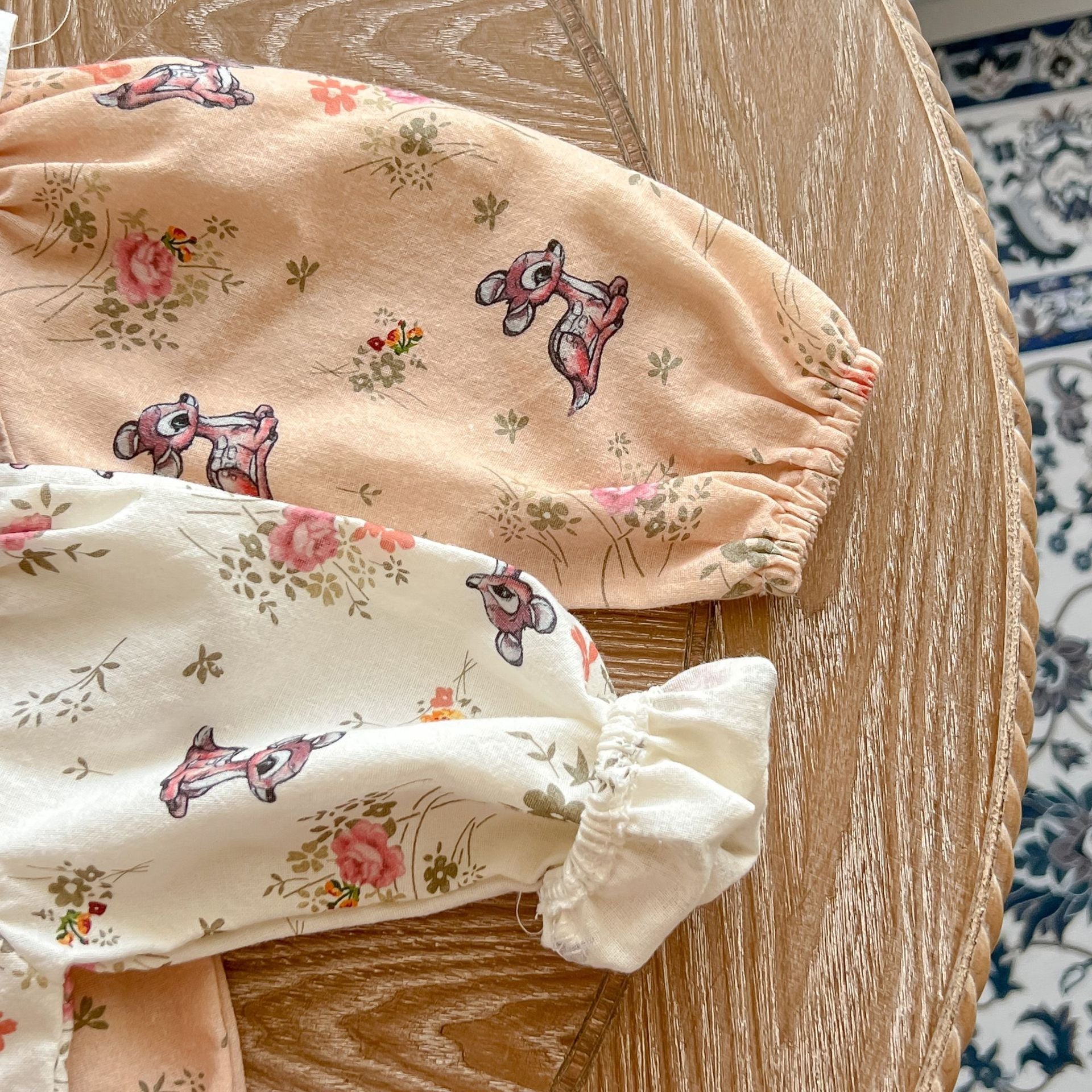 Baby Girl Flower & Deer Pattern Doll Neck Cotton Bodysuit-7