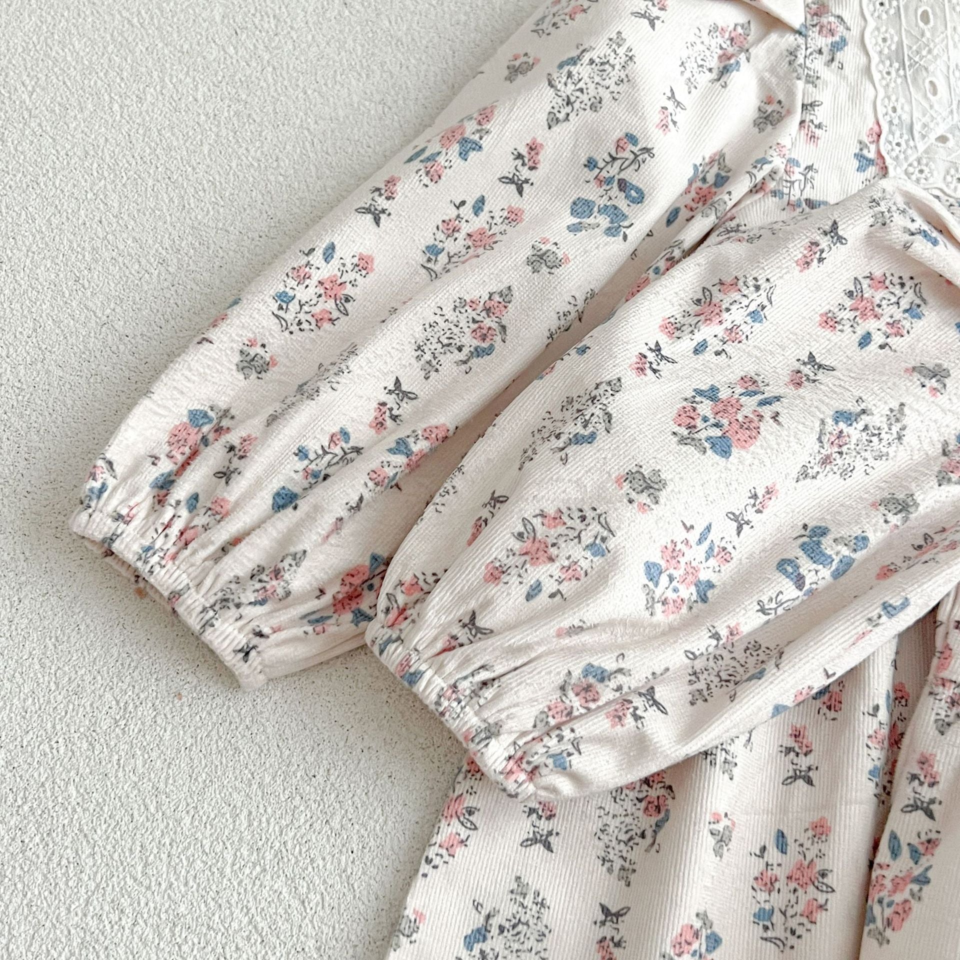 Floral Square Neck Lantern Long Sleeve Sweet Princess Onesies&Dress-7