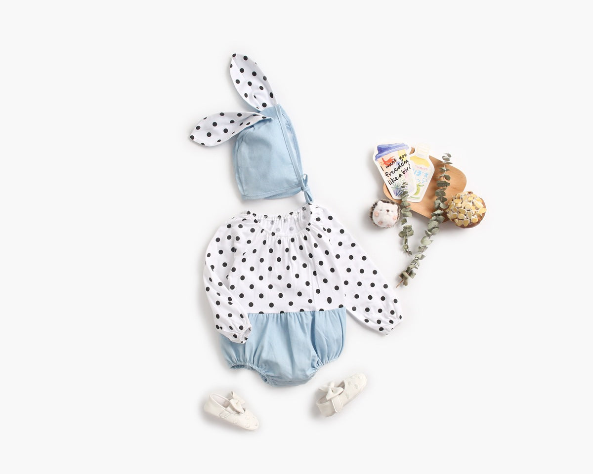 Baby Girl Polka Dot Graphic Long Sleeved Cute Bodysuit & Hats-7