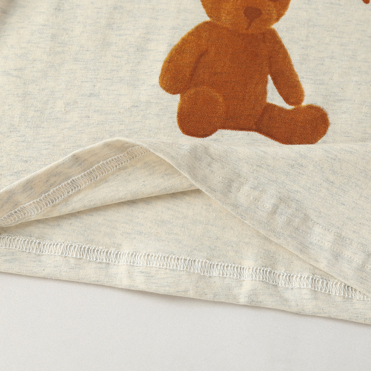 Baby Cartoon Animal & Slogan Pattern Short Sleeved Tee Combo Solid Shorts Sets-7