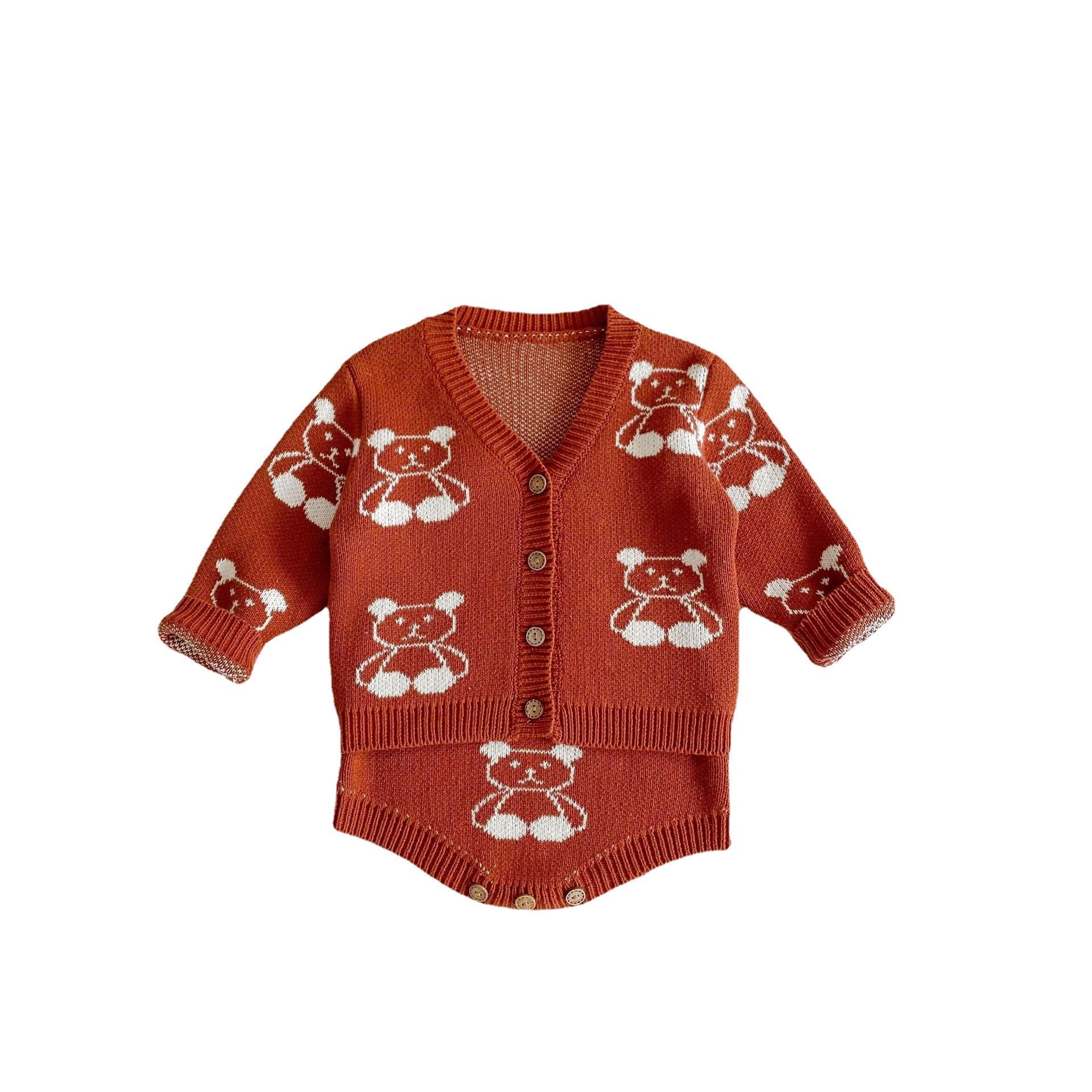 Baby Girl Cartoon Bear Embroidered Graphic Knitted Sleeveless Bodysuit & Cardigan 1-Pieces Sets-7