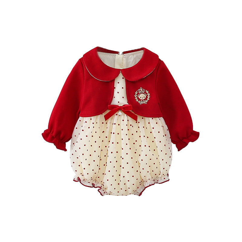 Baby Sweet Style Polka Dot Pattern Dress & Onesies-7
