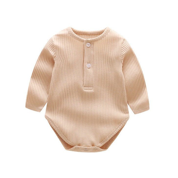 Baby Solid Color Ruffle & Buttoned Design Long-Sleeved O-Neck Onesies-7