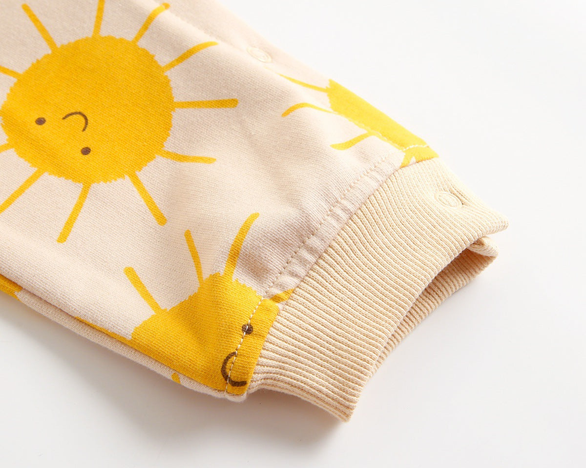 Baby Cartoon Sun Pattern Snap Button Long Sleeved Romper In Spring & Autumn-7