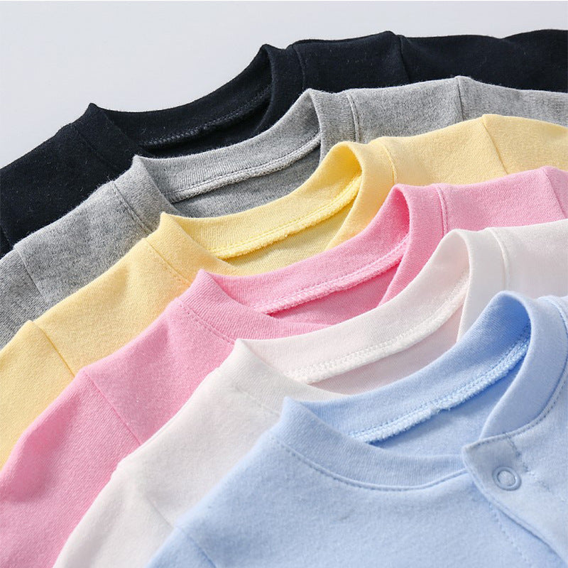 Baby Solid Color Single Breasted Design Long Sleeve Spring Rompers-7