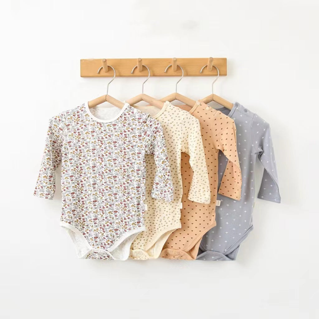 Baby Floral & Heart Pattern Soft Cotton Long Sleeved Onesies-6
