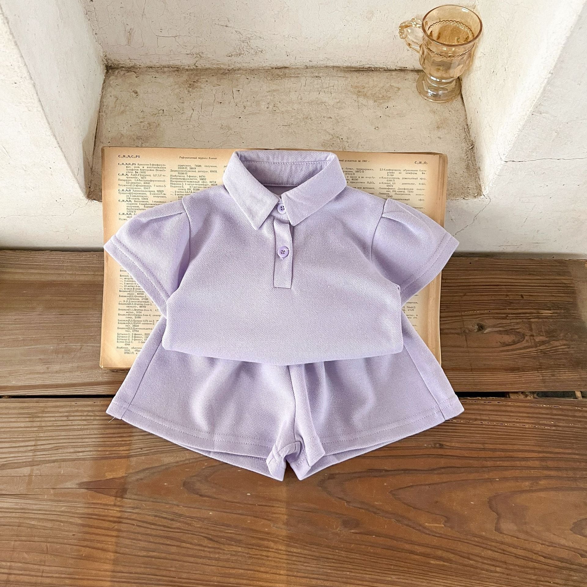 Baby Solid Color Polo Neck Summer Clothing Sets-7