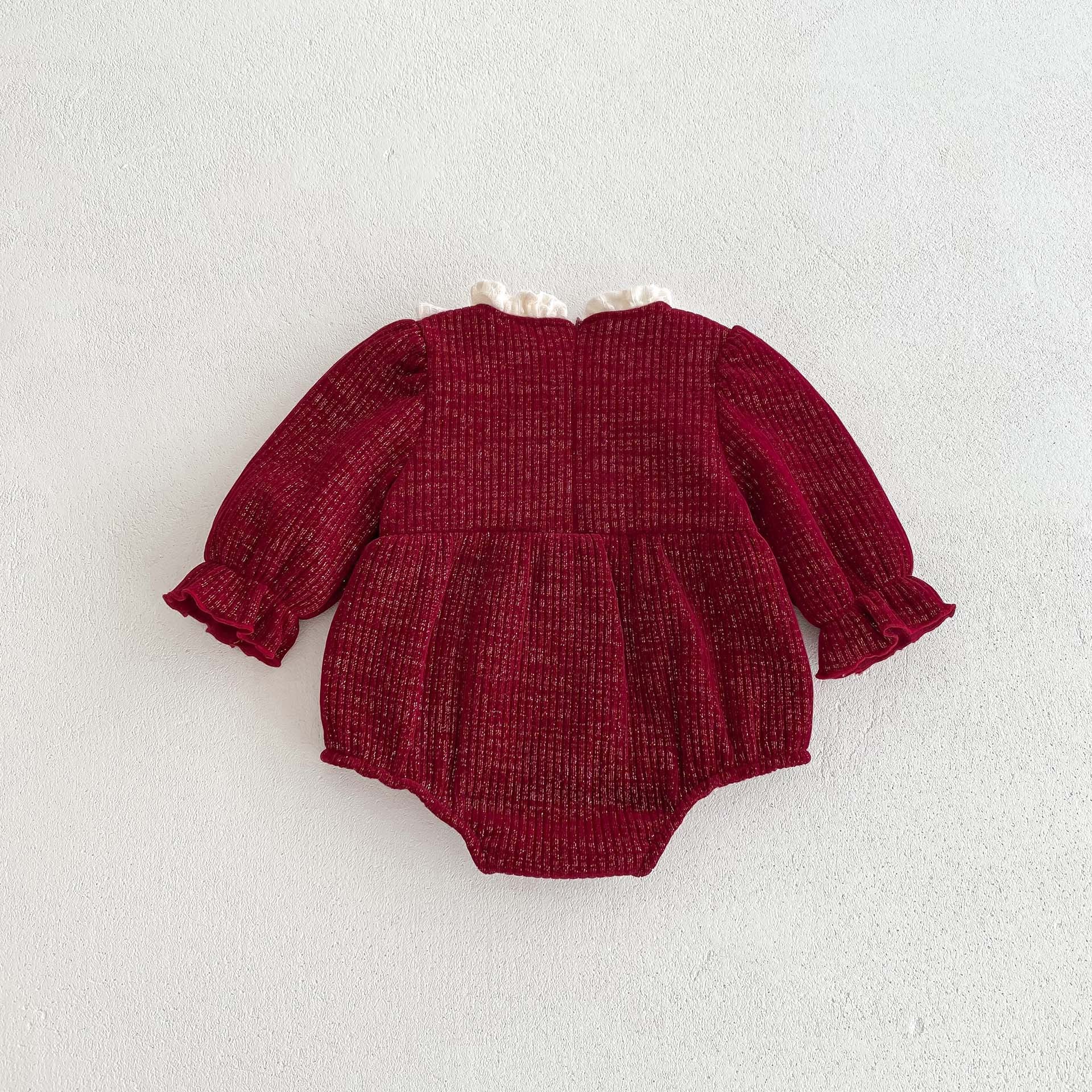 Ins Autumn&Winter Baby Girls Laces Round Collars Long Sleeve One Piece-7