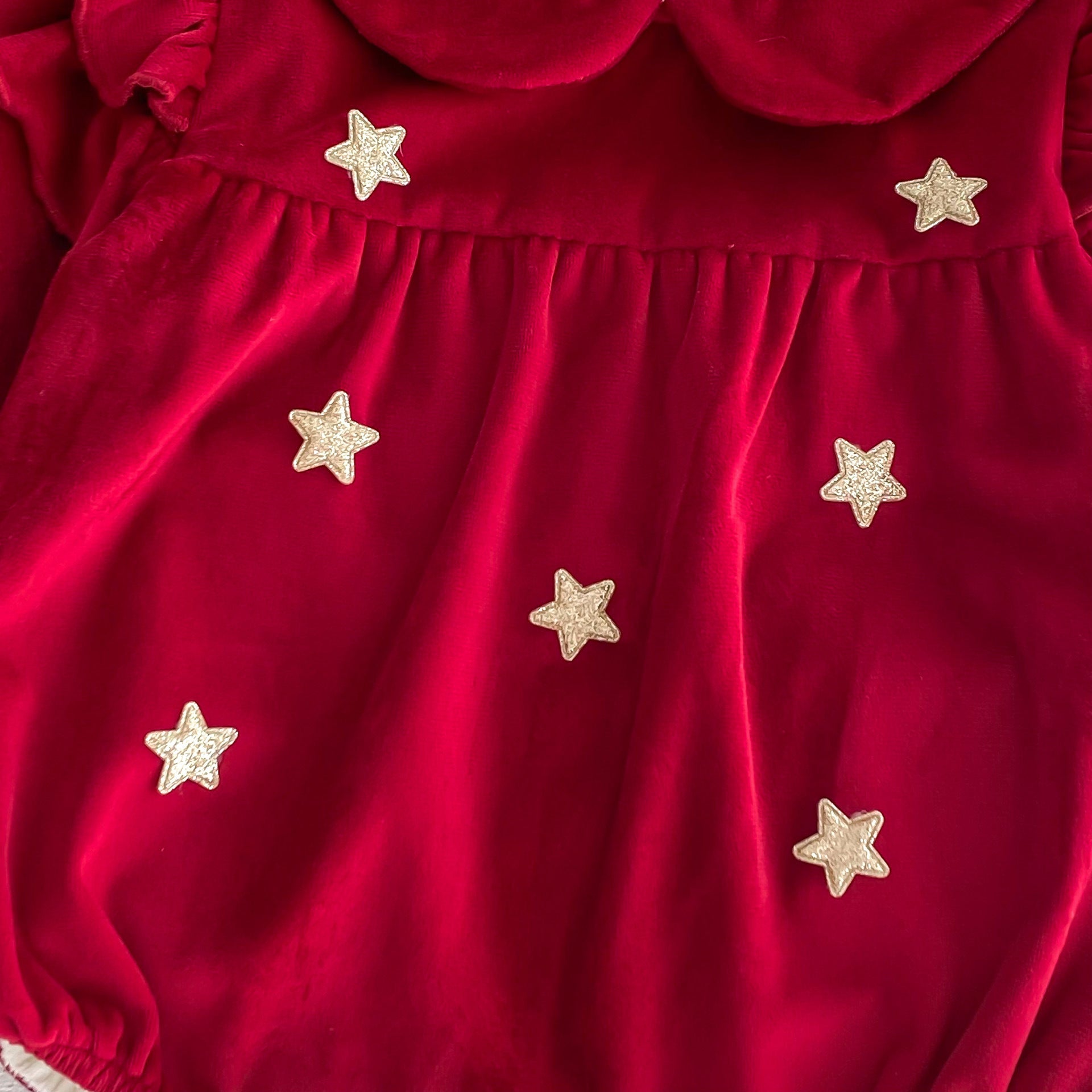 Newborn Baby Girls Peter Pan Collar Long Ruffle Sleeves Star Knitted Onesie-6