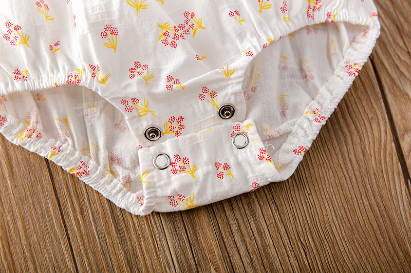 Baby Girl Floral Print Square Collar Onesies With Hat-7