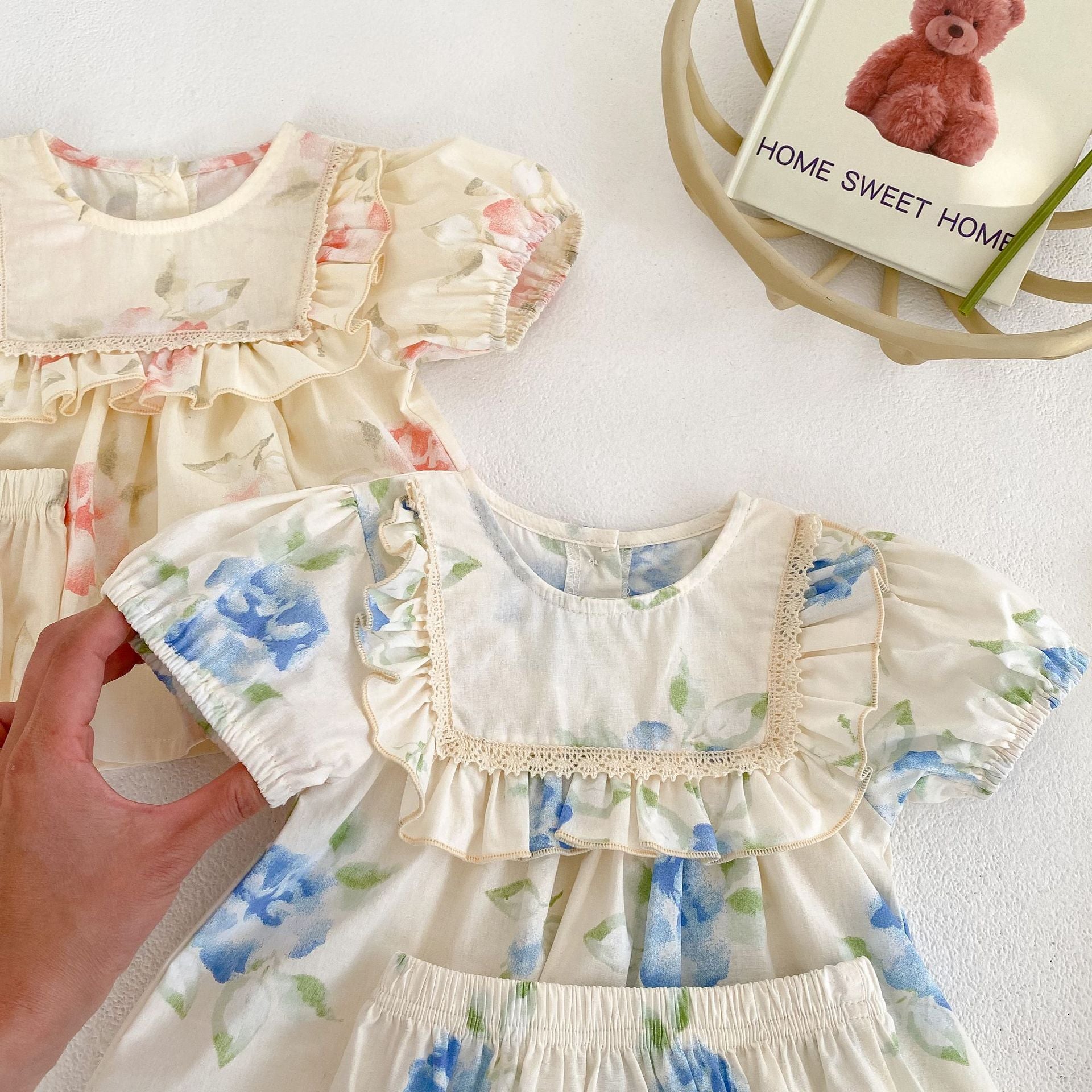 Baby Girl Flower Graphic Short Sleeve Summer Romper & Sets-7