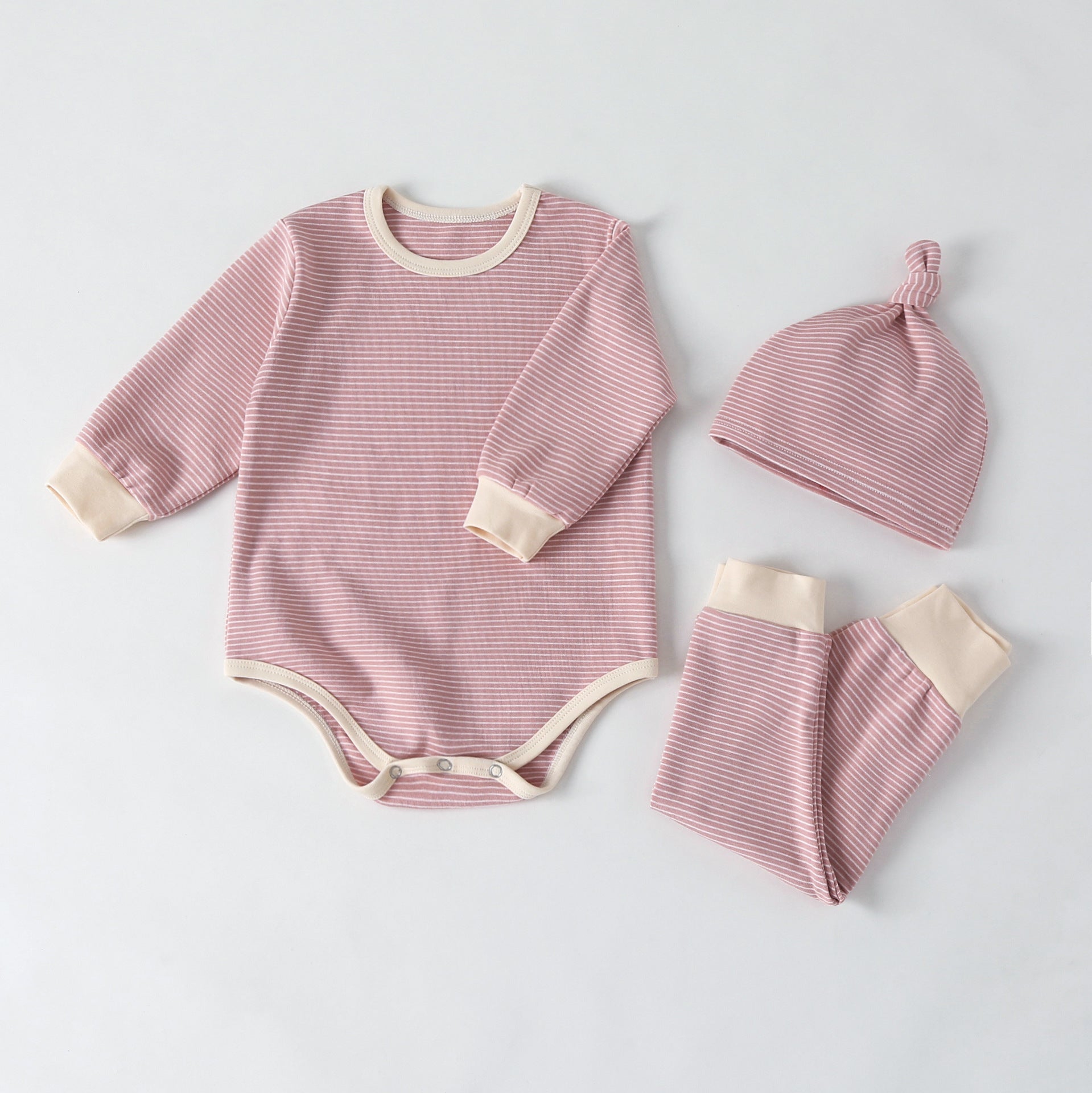 Baby Striped Graphic Bodysuit Onesies Combo Pants & Hat 3 Pieces Sets Tracksuit-7