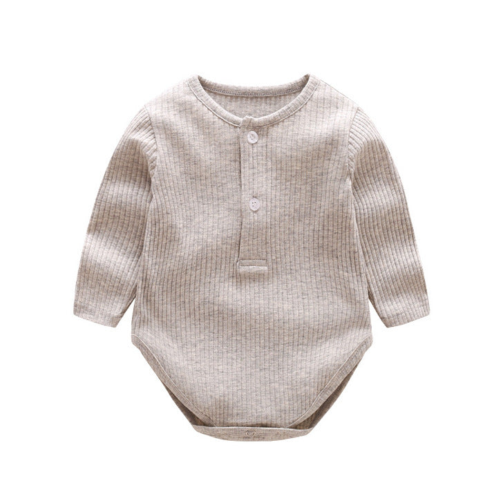 Baby Solid Color Ruffle & Buttoned Design Long-Sleeved O-Neck Onesies-8