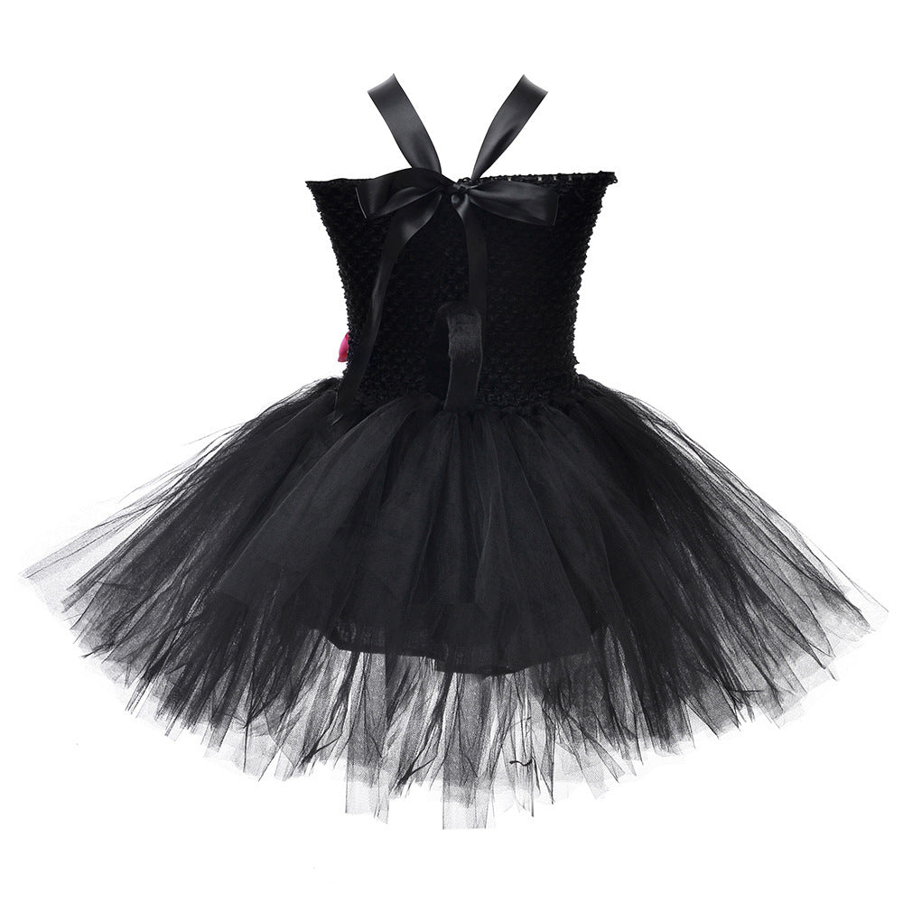 Children’s Halloween Solid Color Cat Costume Mesh Tutu Dress & 1-Piece Jewelry Sets-8