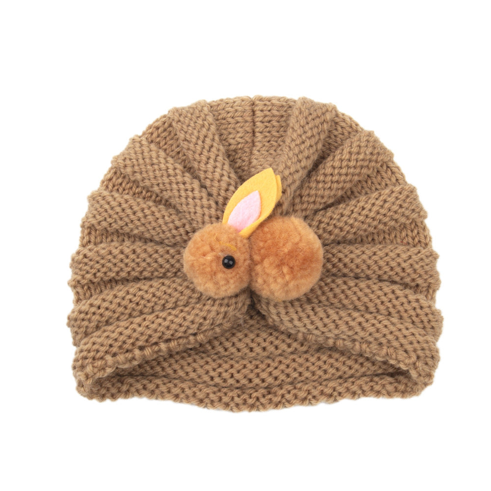 Newborn Baby Solid Color Rabbit Patched Design Wool Knitting Tire Caps-8