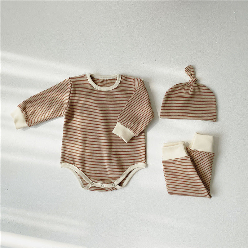 Baby Striped Graphic Bodysuit Onesies Combo Pants & Hat 3 Pieces Sets Tracksuit-8
