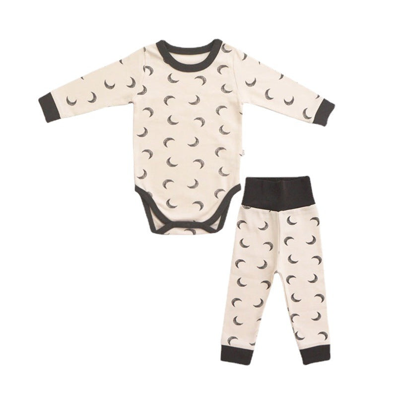 Baby Star & Moon Graphic Cotton Bodysuit Combo Pants Thermal Underwear Sets-8