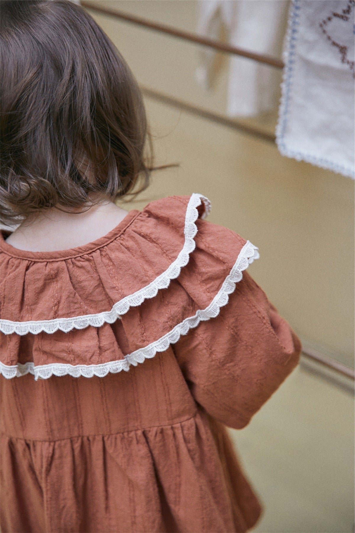 Infant Baby Girl Double Layer Laces Lapel Dress&Onesie-8