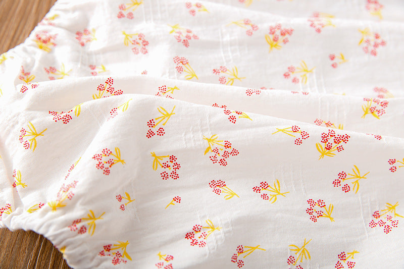 Baby Girl Floral Print Square Collar Onesies With Hat-8