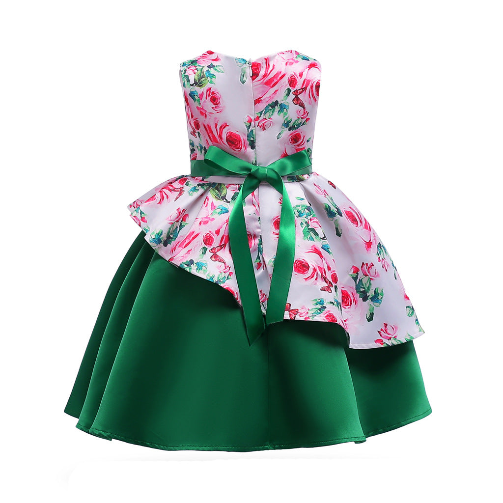 Baby Girl Floral Pattern Bow Tie Princess Tutu Dress Formal Dress-18