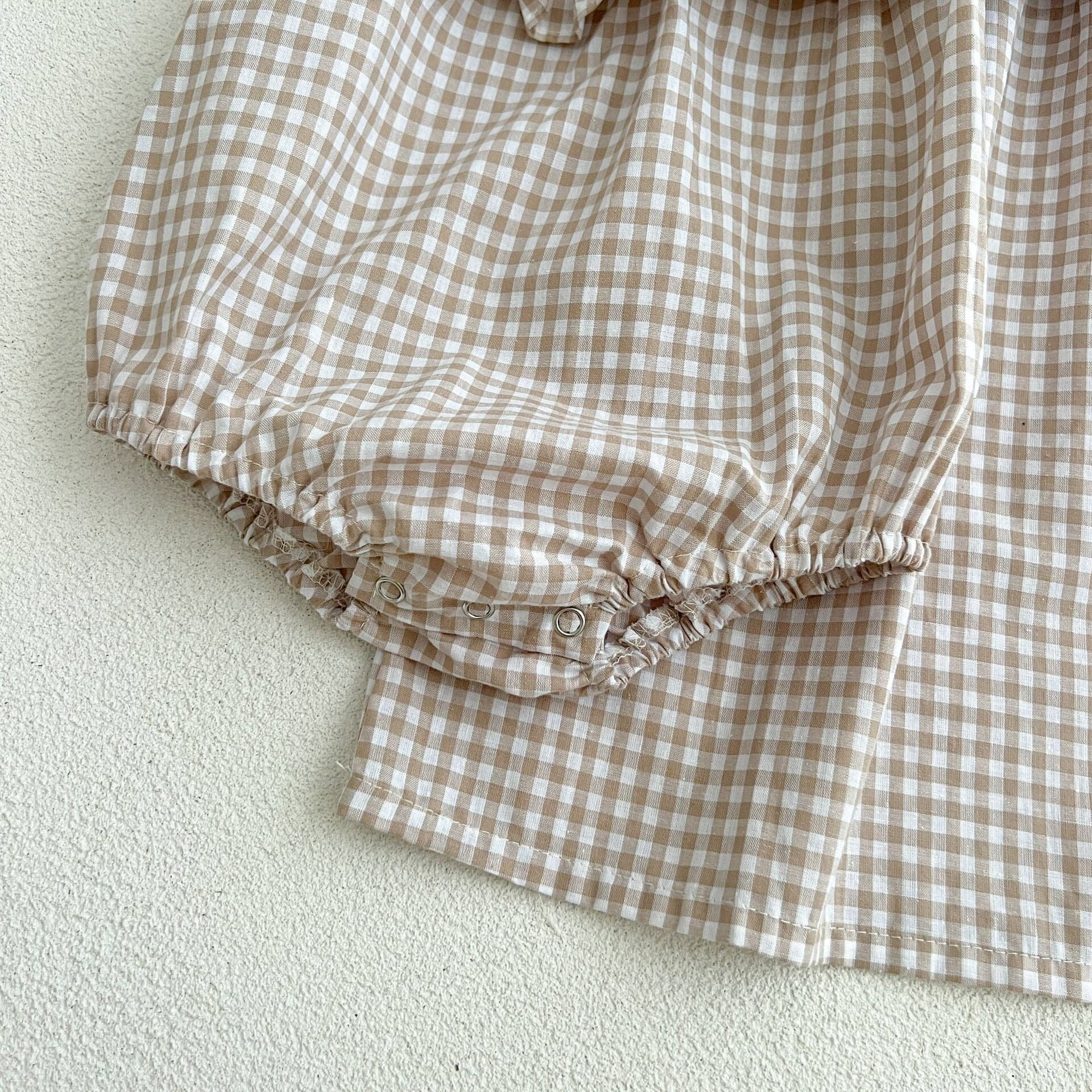 Baby Plaid Pattern Square Neck Puff Sleeves Onesies & Dress-8