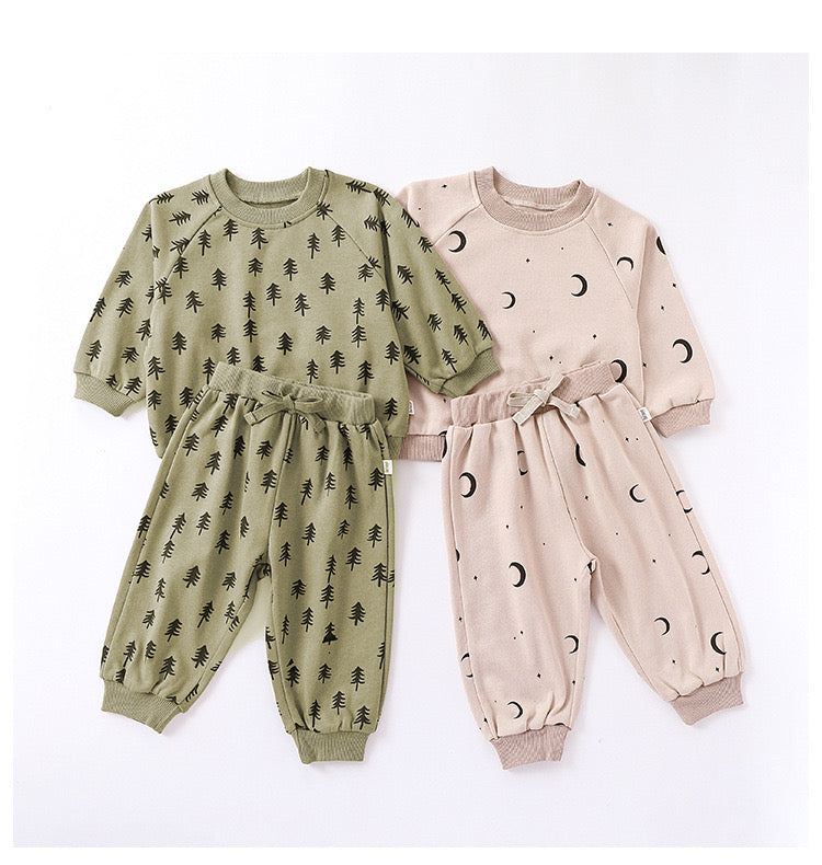 Print Pattern Crewneck Hoodie & Trousers Sets-7