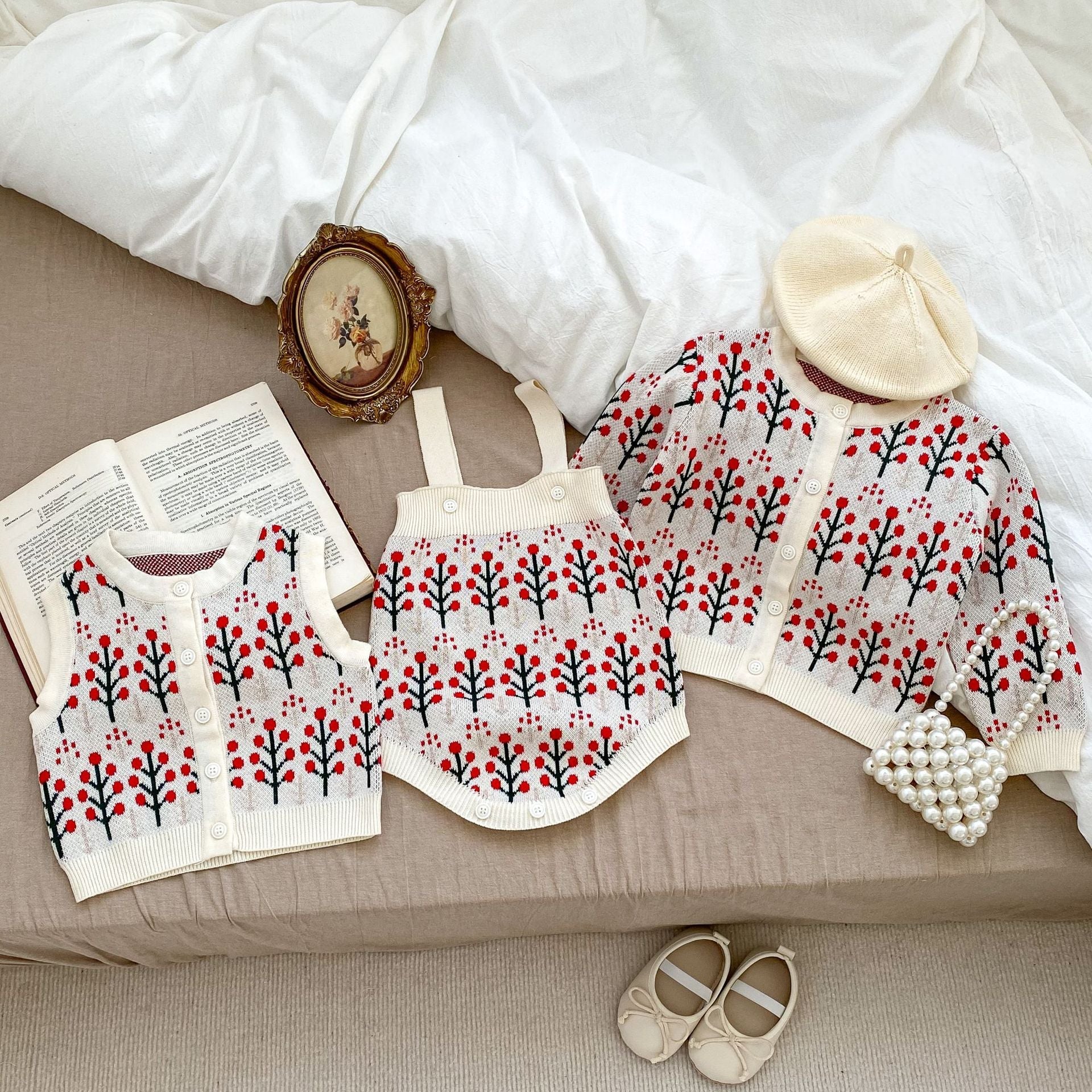 Autumn Flower Pattern Knitwears Cardigan & Onesies-0