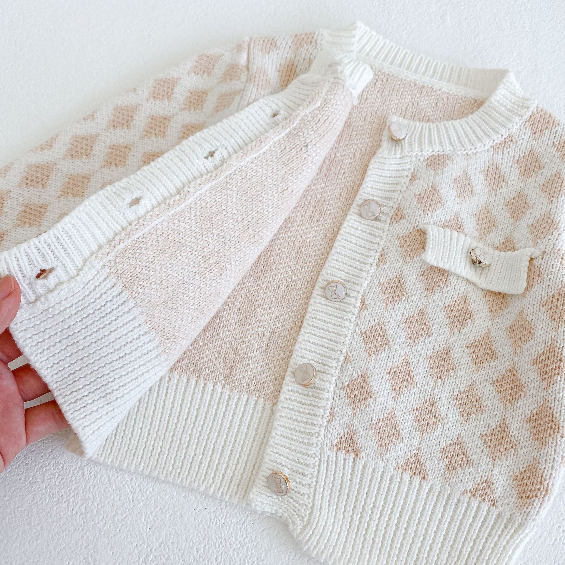Baby Girl 2pcs Plaid Graphic Onesies & Cardigan Knitted Sets-8