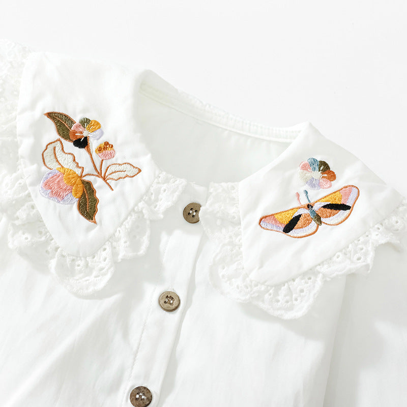 Embroidered Pattern Doll Neck Short & Dress Sets-8