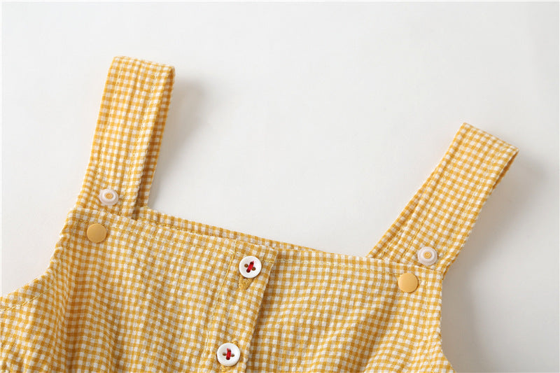 Baby Girl 1pcs Plaid Graphic Strawberries Embroidery Snap Button Jumpsuit & Solid Tee Sets-7