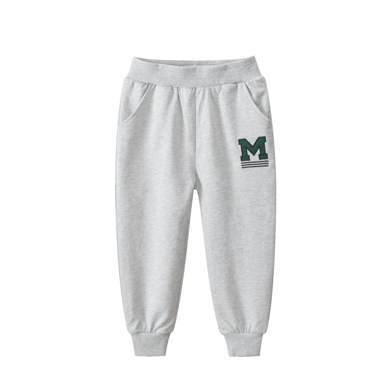 Baby Boys Solid Color Thin Sports Trousers With Logo And Pockets-3