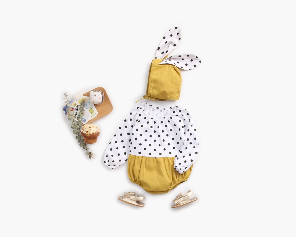 Baby Girl Polka Dot Graphic Long Sleeved Cute Bodysuit & Hats-8