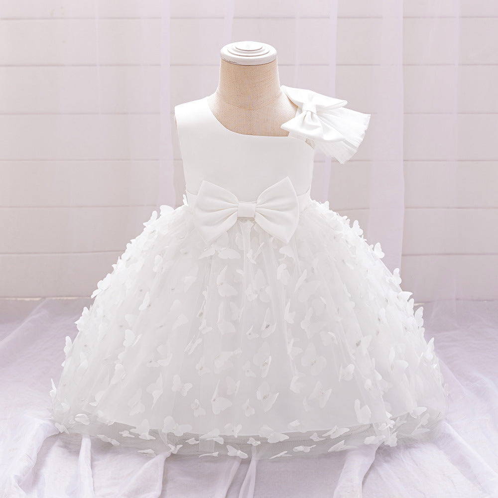 New Design Summer Baby Kids Girls Sleeveless Butterfly Pattern Mesh Bow Tied Strap Dress-7
