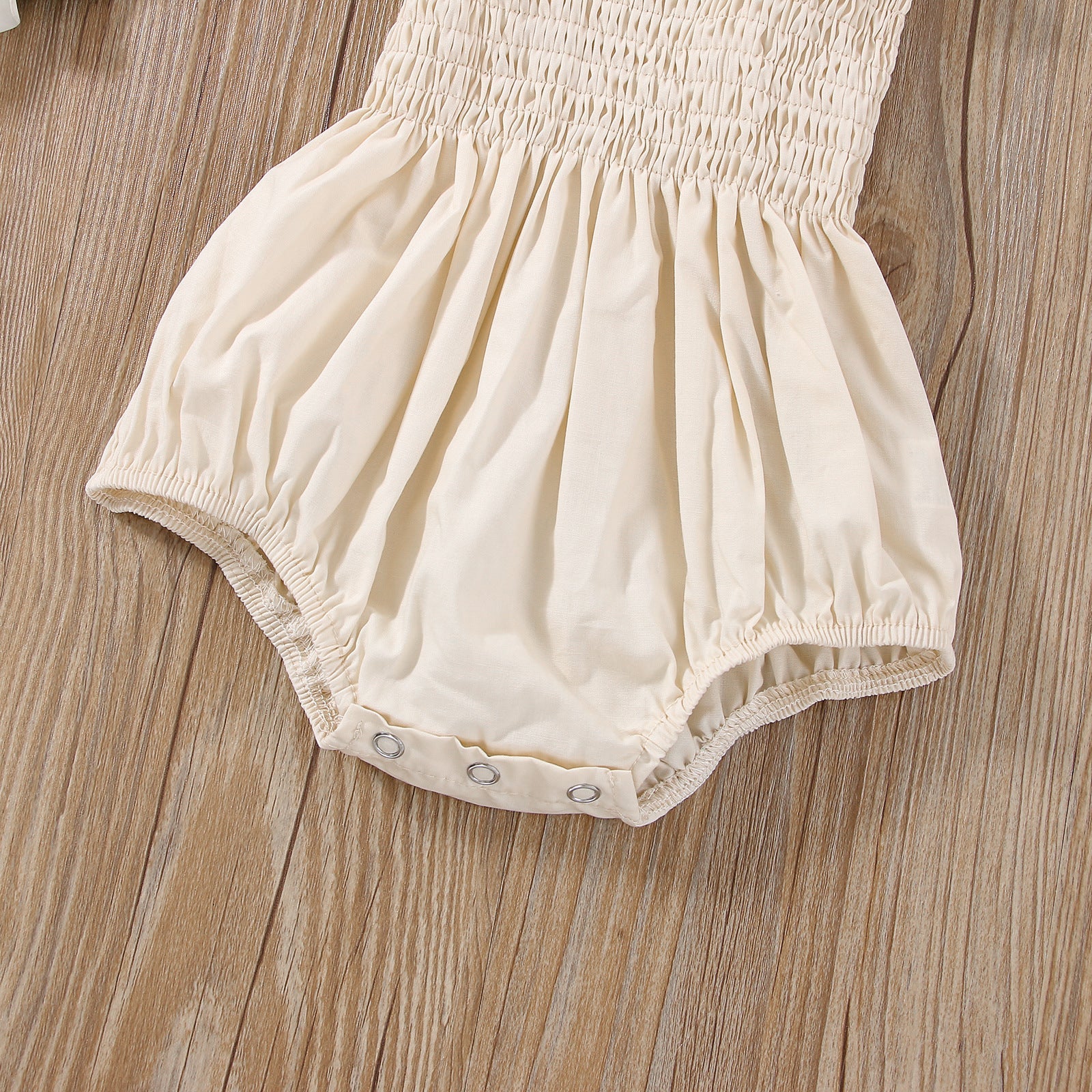 Baby Girls Solid Color Sleeveless Summer Shirred Bodysuit Onesies & Headband-8