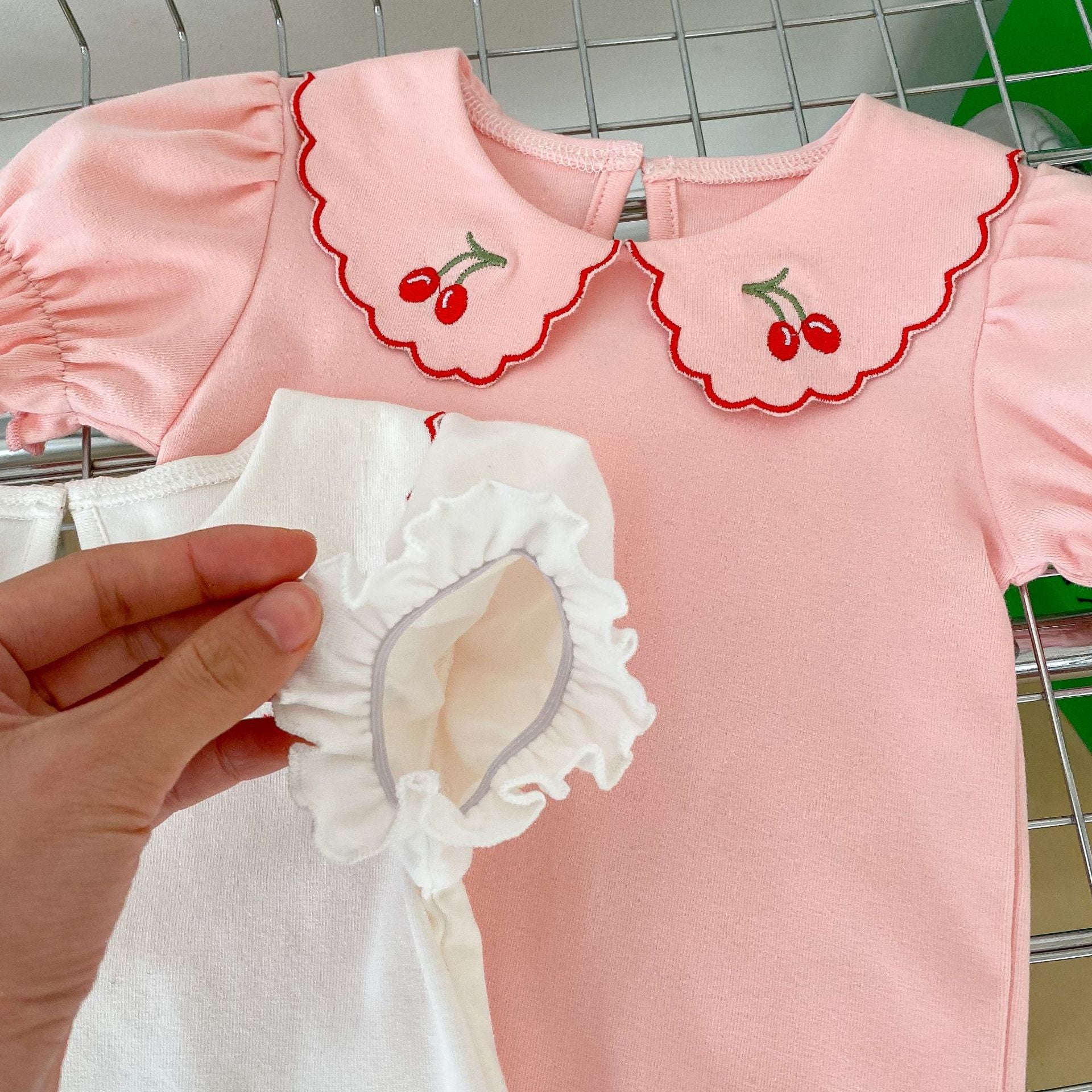 Baby Girl Cherry Laple Neck Shirt With Plaid Skirt Sets-8