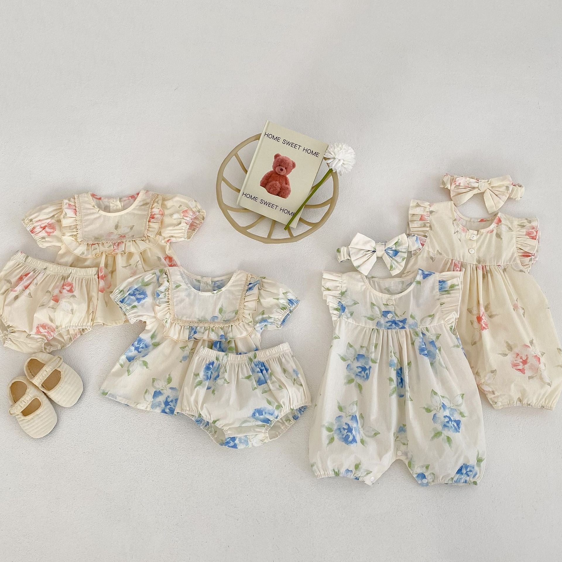 Baby Girl Flower Graphic Short Sleeve Summer Romper & Sets-0