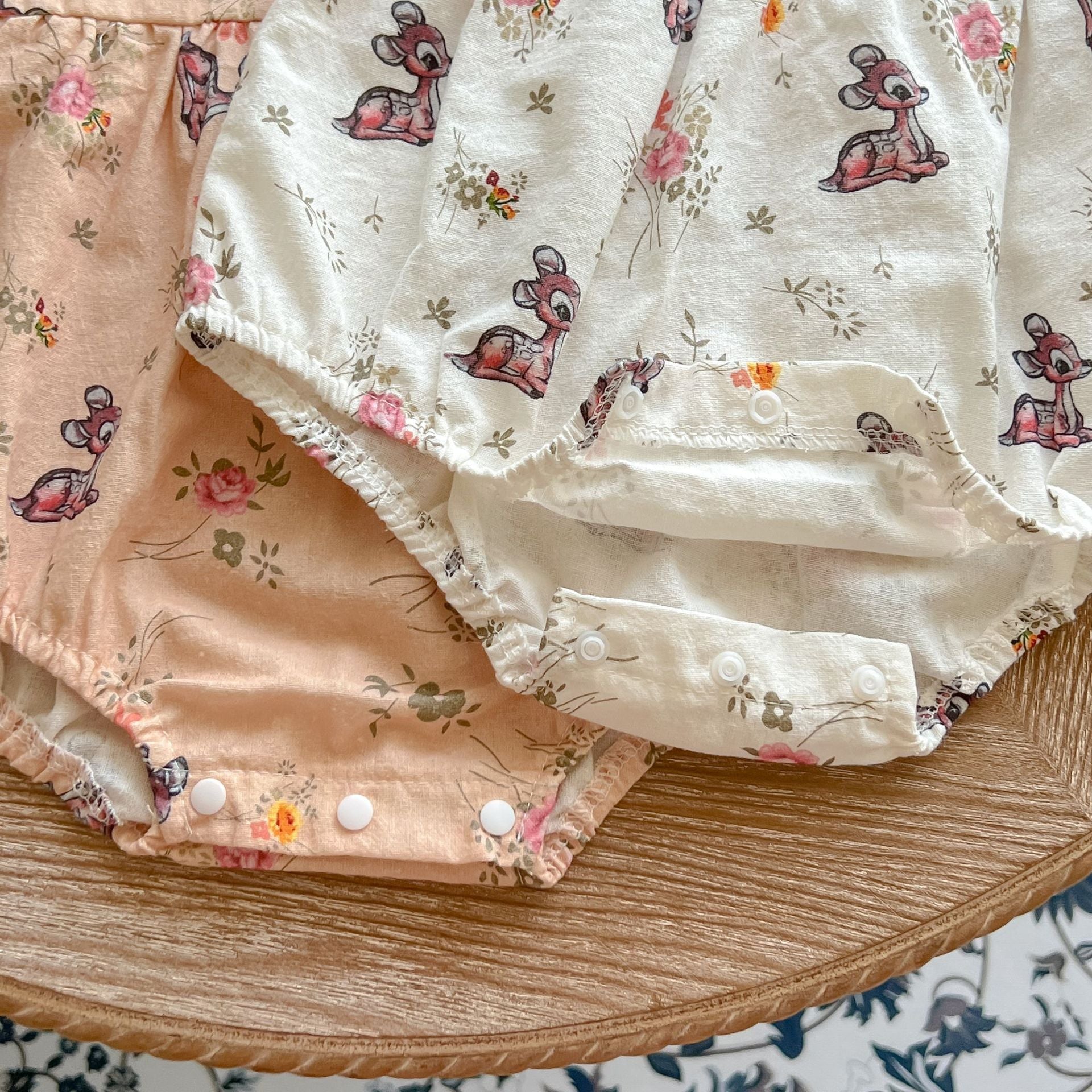 Baby Girl Flower & Deer Pattern Doll Neck Cotton Bodysuit-8