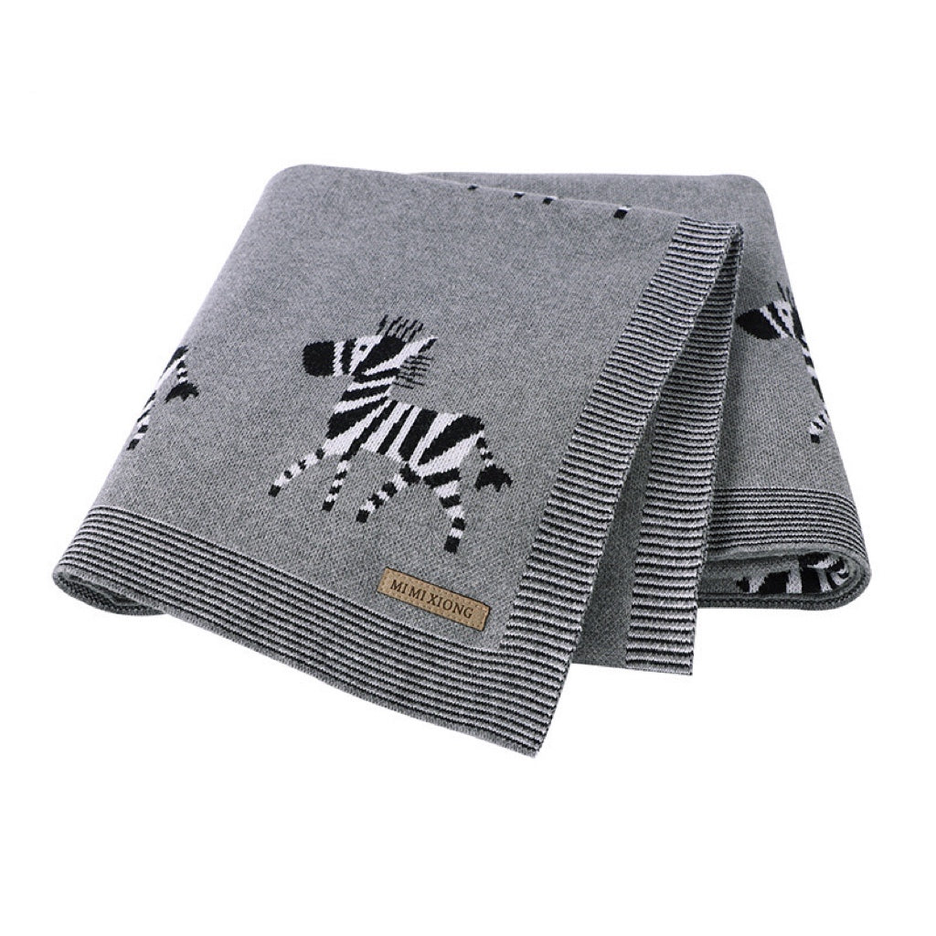 Kids Cartoon Animal Embroidery & Striped Pattern Pure Cotton Blanket-8