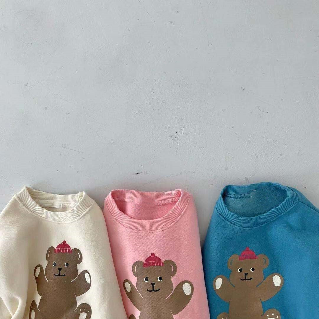 Baby Cartoon Bear Graphic Long Sleeves Cotton Casual Hoodies-8