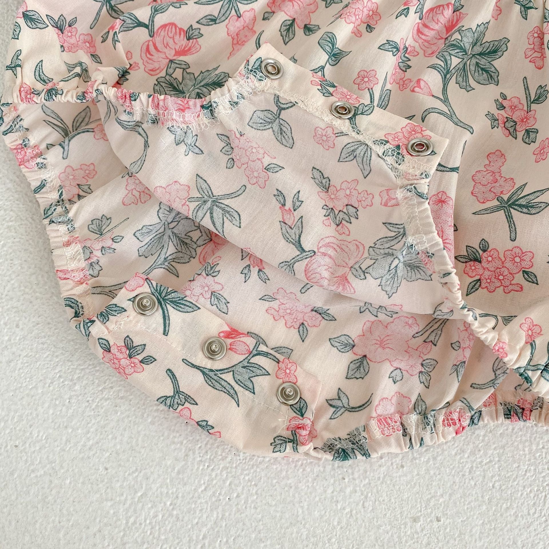 Baby Girl Flower Print Pattern Mesh Patchwork Design Onesies & Dress-9