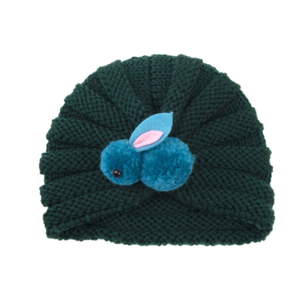 Newborn Baby Solid Color Rabbit Patched Design Wool Knitting Tire Caps-9