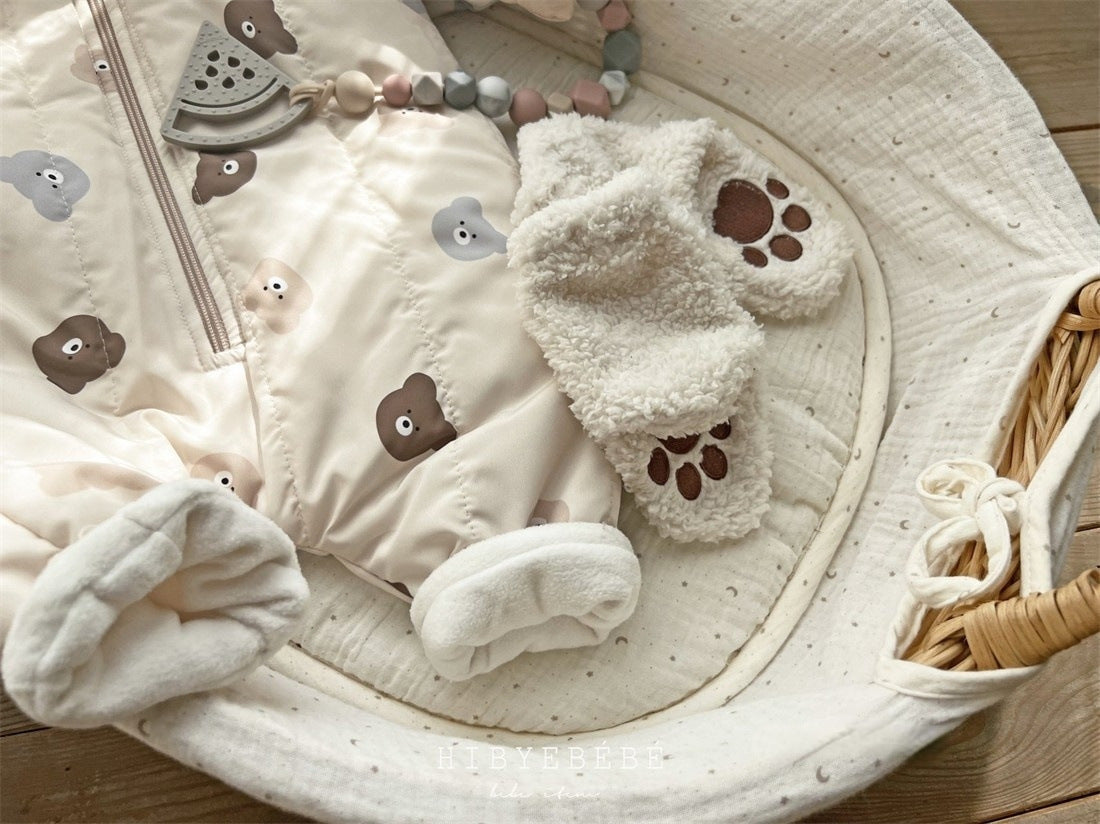 Baby Bear Print Pattern Quilted Warm Coat & Jumpsuit-9